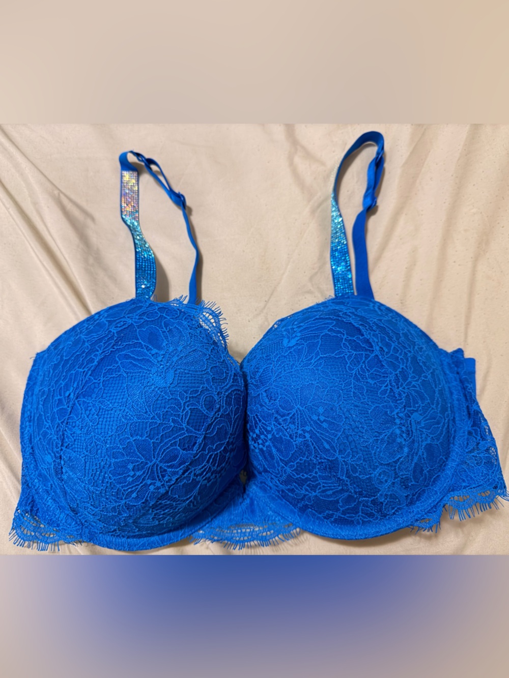 Victoria's Secret Electric Blue Lace Push-Up Bra with Sparkle Straps
